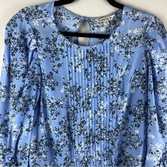NANETTE Lepore Blue Floral Pleated 3/4 Sleeve Blouse Medium - Picture 5 of 12